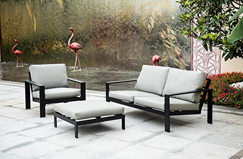 Home Deluxe  Gartensitzgruppe  Rio schwarz  Größe M  bestehend aus 1x Hocker 1x Sessel 1x Sofa  inkl Kissen  Gartenlounge Outdoor Sofa Balkonsitzgruppe