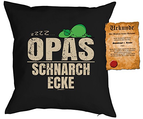 Cooles Opa Geschenk Kissen in schwarz inkl Füllung und lustiger Urkunde zzz Opas Schnarch Ecke